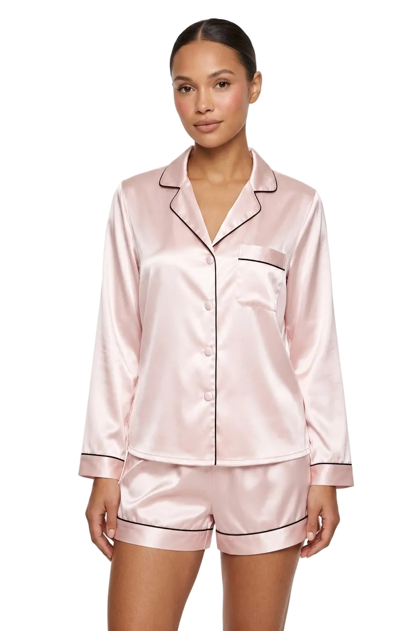 طقم بيجامة قصير حرير توت فاخر - Grade 6A | Silk Short Pajama Set