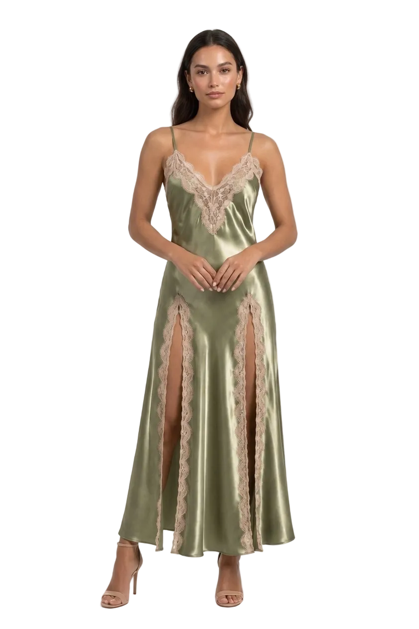 طقم روب وفستان حرير التوت بدانتيل فاخر - Grade 6A | Luxury Silk Robe & Dress Set