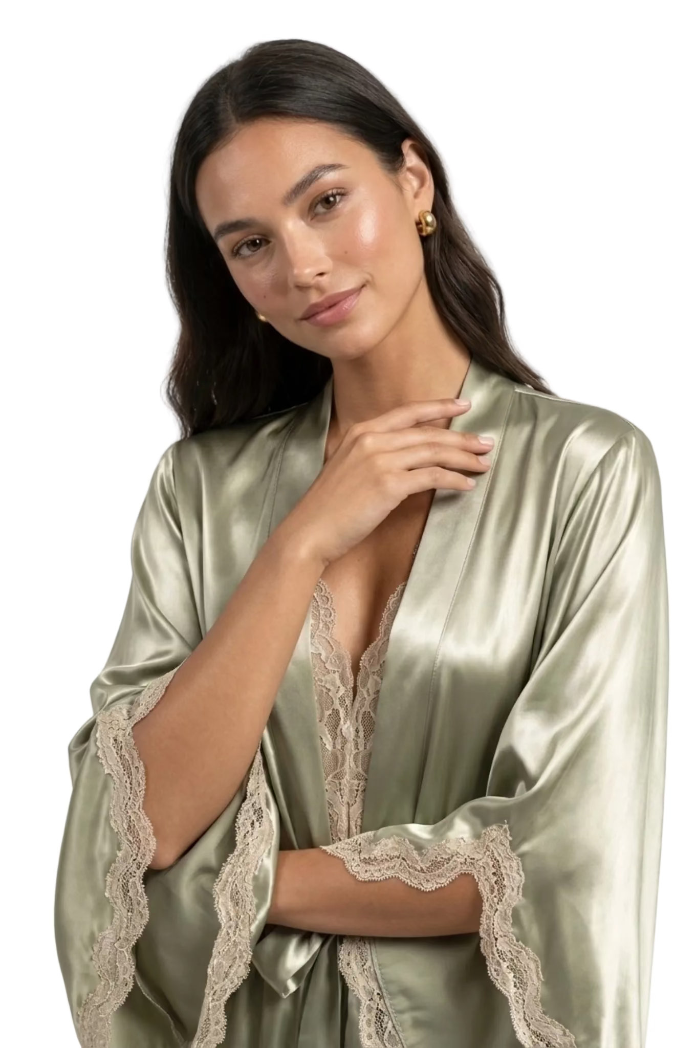 طقم روب وفستان حرير التوت بدانتيل فاخر - Grade 6A | Luxury Silk Robe & Dress Set