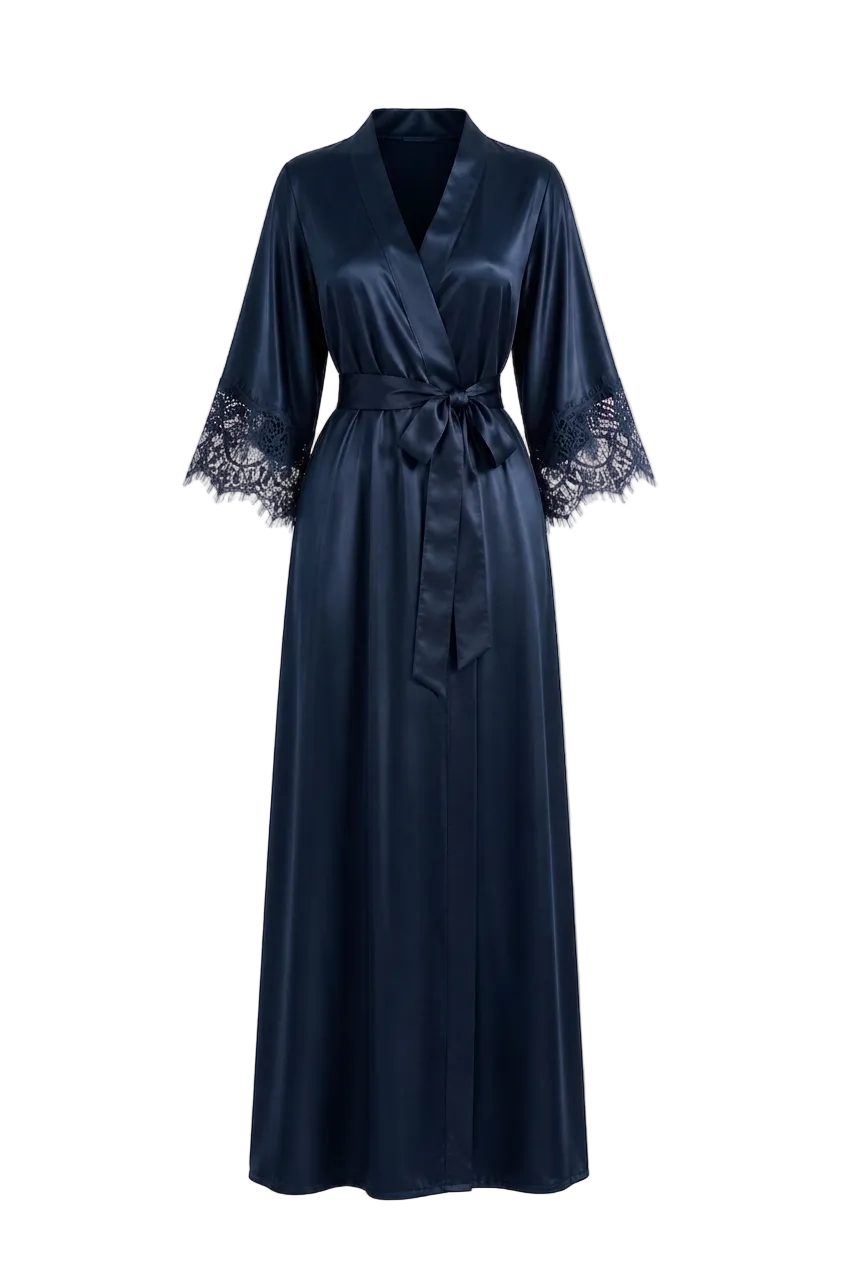فستان نوم حرير توت مع روب دانتيل - Grade 6A | Silk Nightgown & Robe Set