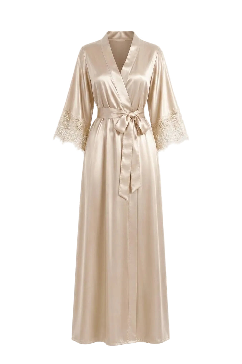 فستان نوم حرير توت مع روب دانتيل - Grade 6A | Silk Nightgown & Robe Set