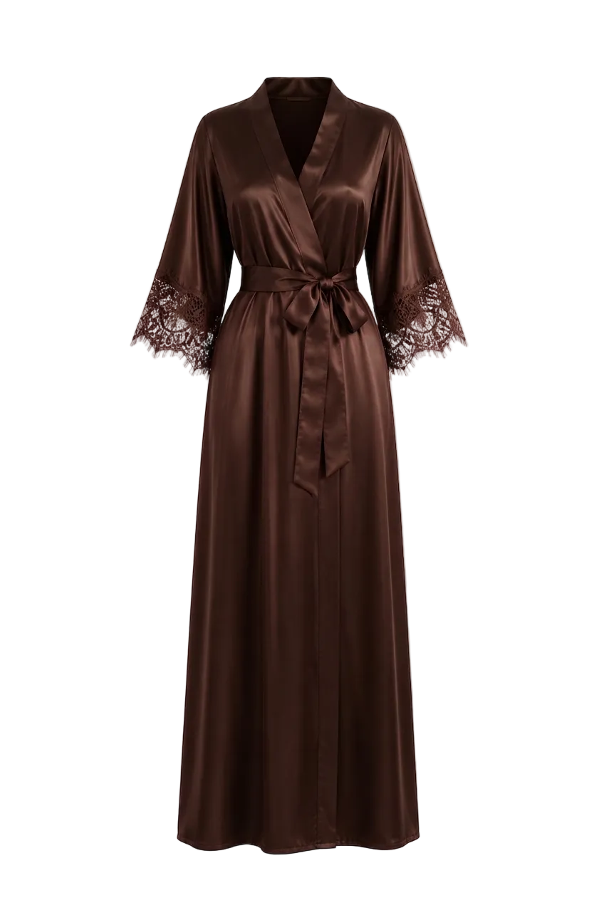 فستان نوم حرير توت مع روب دانتيل - Grade 6A | Silk Nightgown & Robe Set