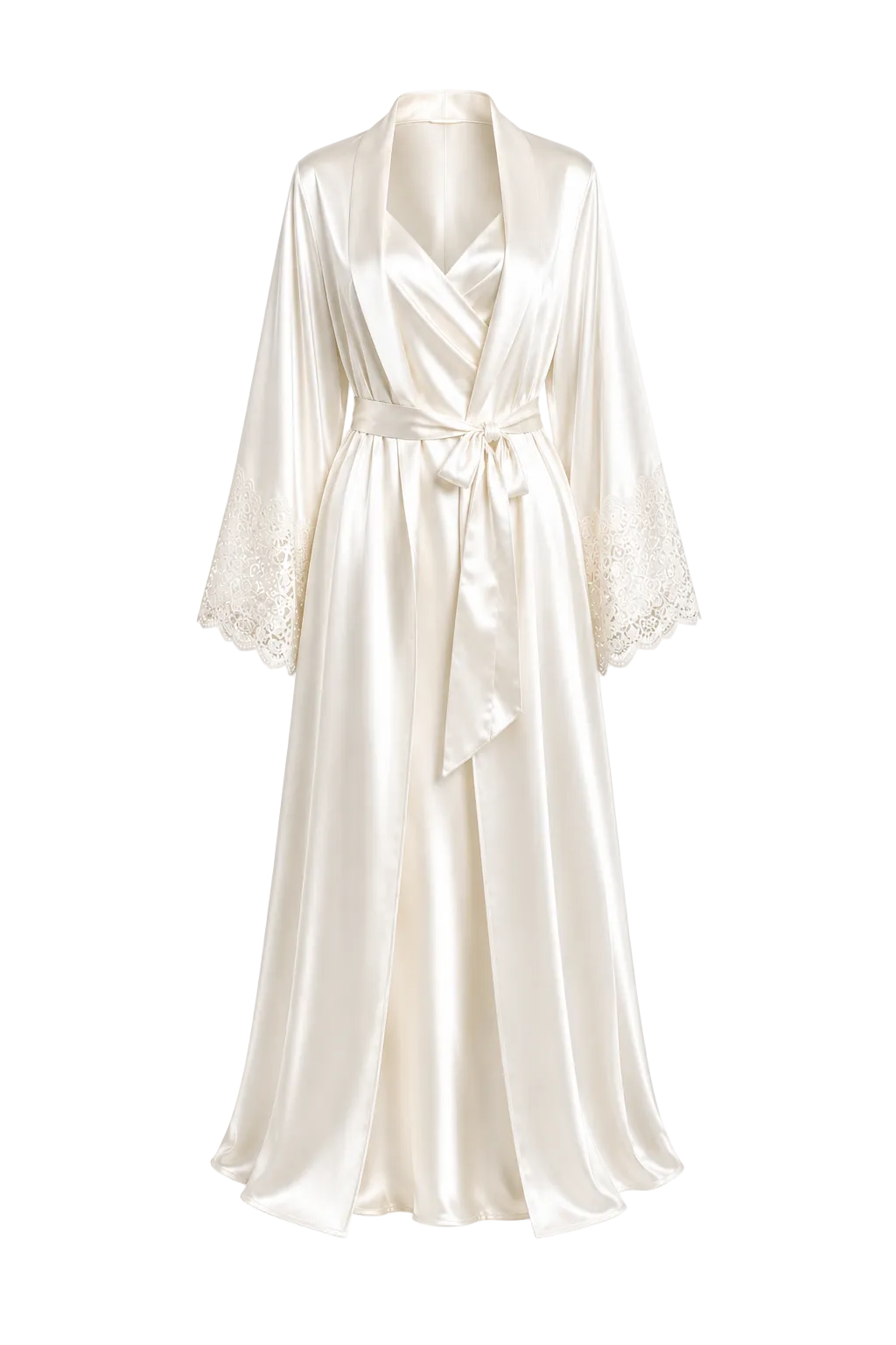 طقم فستان طويل مع روب دانتيل - حرير توت Grade 6A | Silk Dress & Robe Set